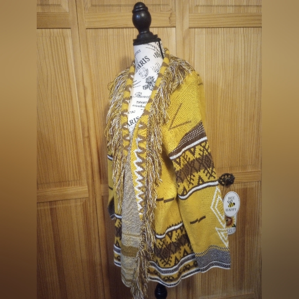 Cato Yellow and Brown Patterned Cardigan - Picture 6 of 6